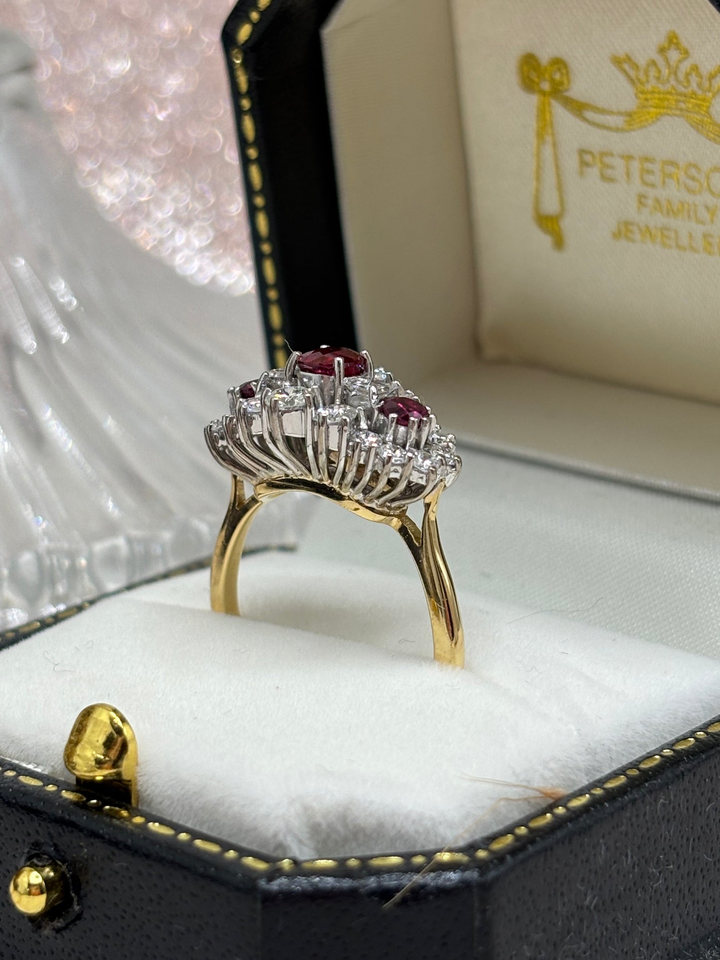 18ct Gold Ruby and Diamond Cluster Ring - pre-owned