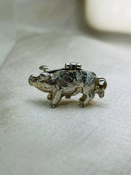 Vintage Silver Charm Rare Pig Moveable
