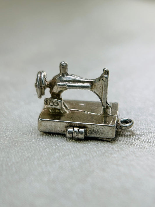 Vintage Silver Charm Sewing Machine Moveable