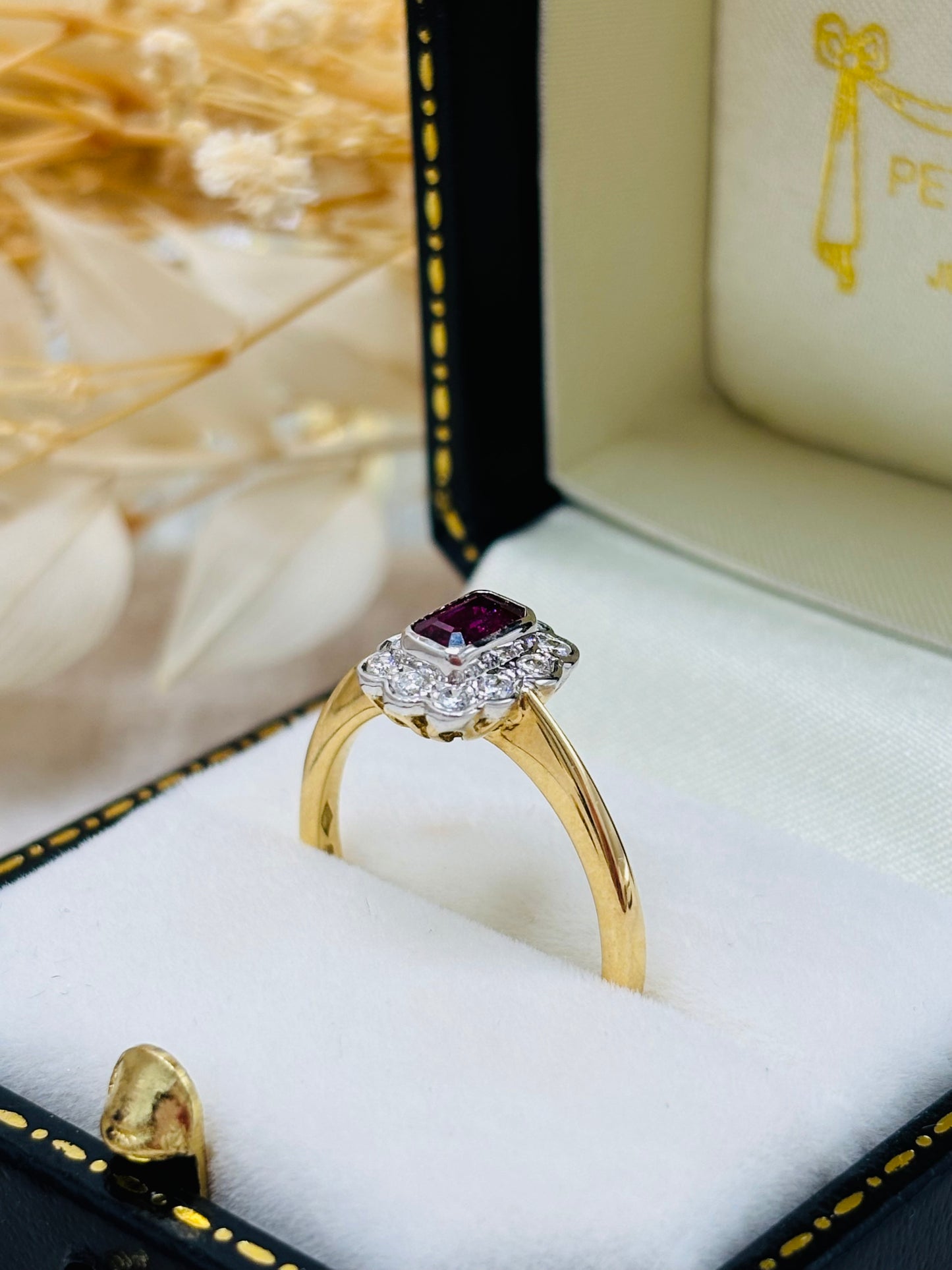18ct Yellow Gold Ruby and Diamond Cluster Ring