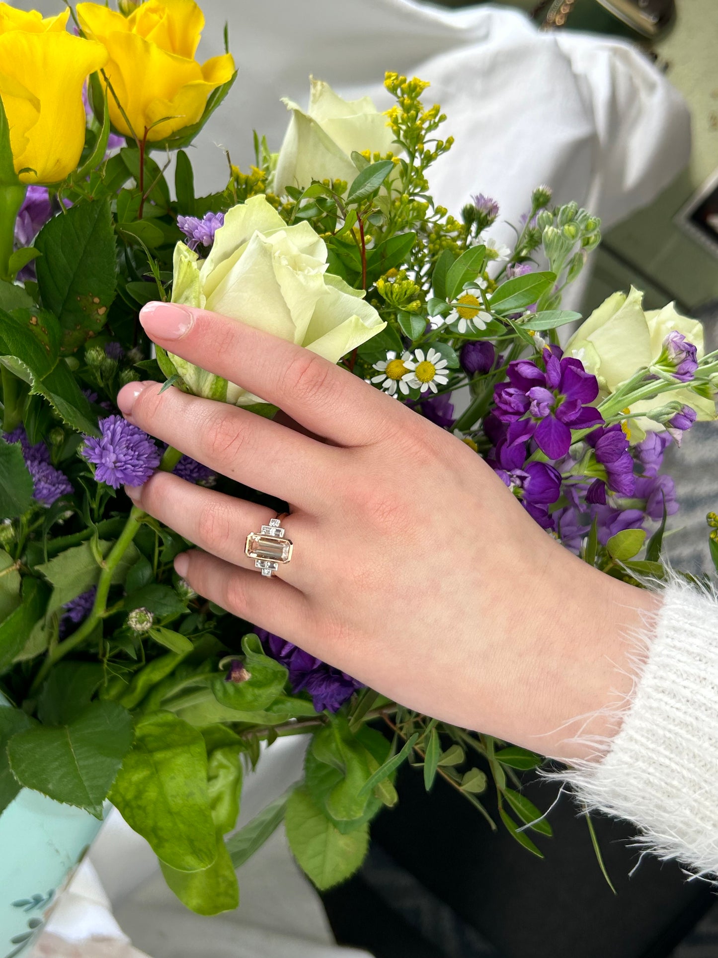 18ct Rose Gold Art Deco Style Morganite and Diamond Ring