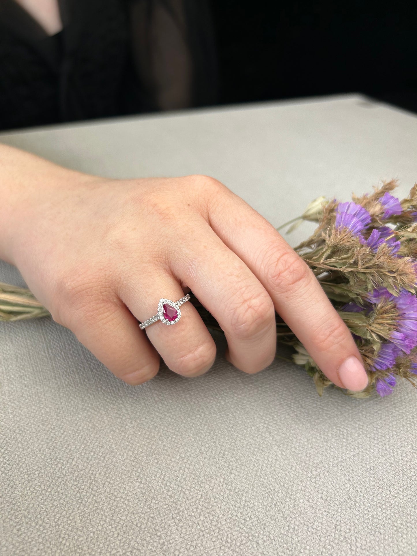 18ct Gold White Ruby and Diamond Halo Cluster Ring