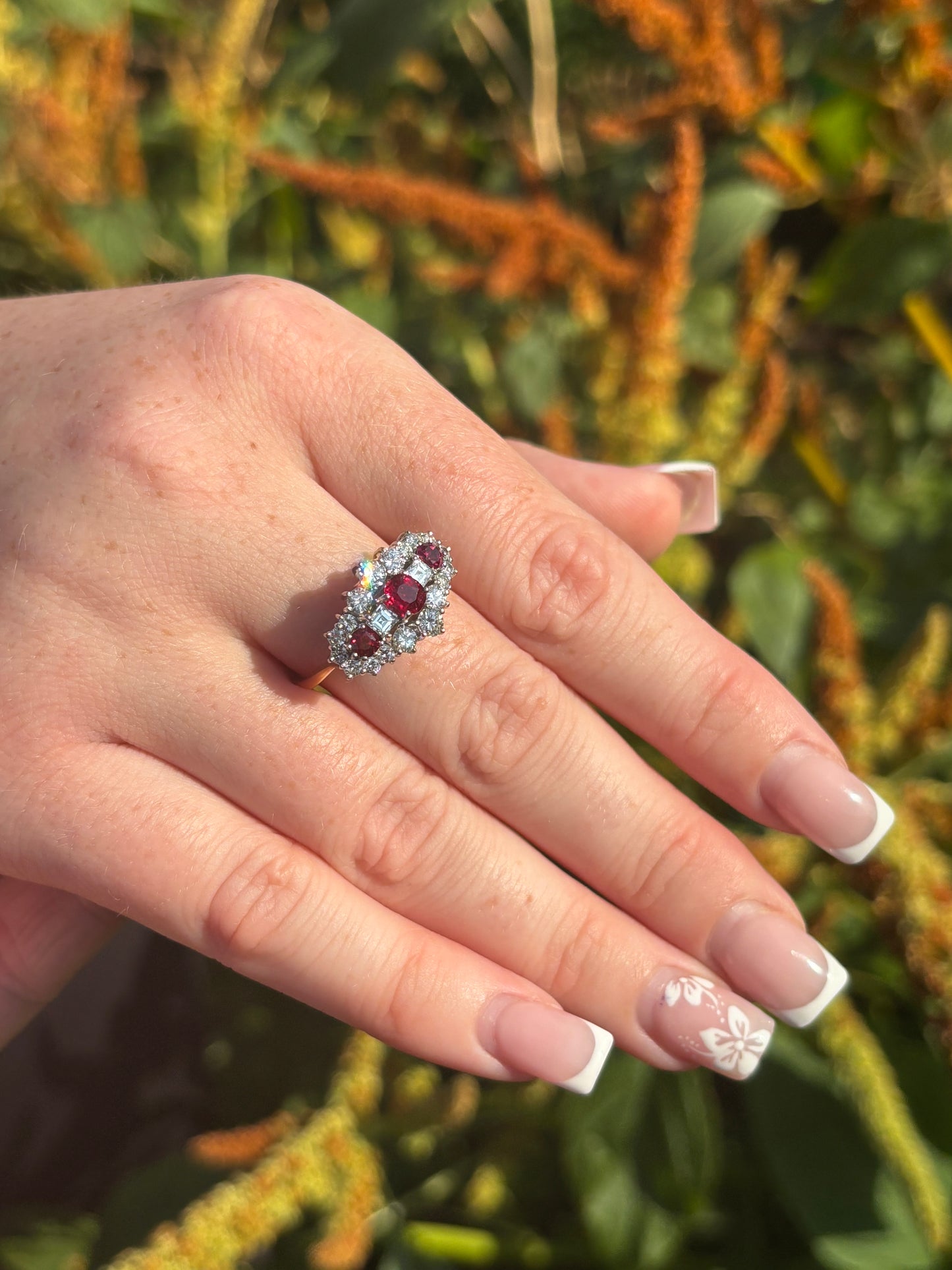 18ct Gold Ruby and Diamond Cluster Ring - pre-owned