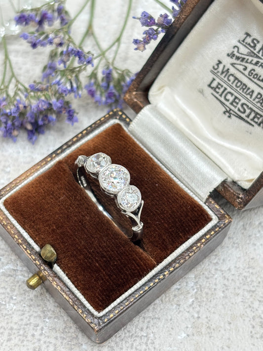Antique Platinum Diamond Three Stone Ring