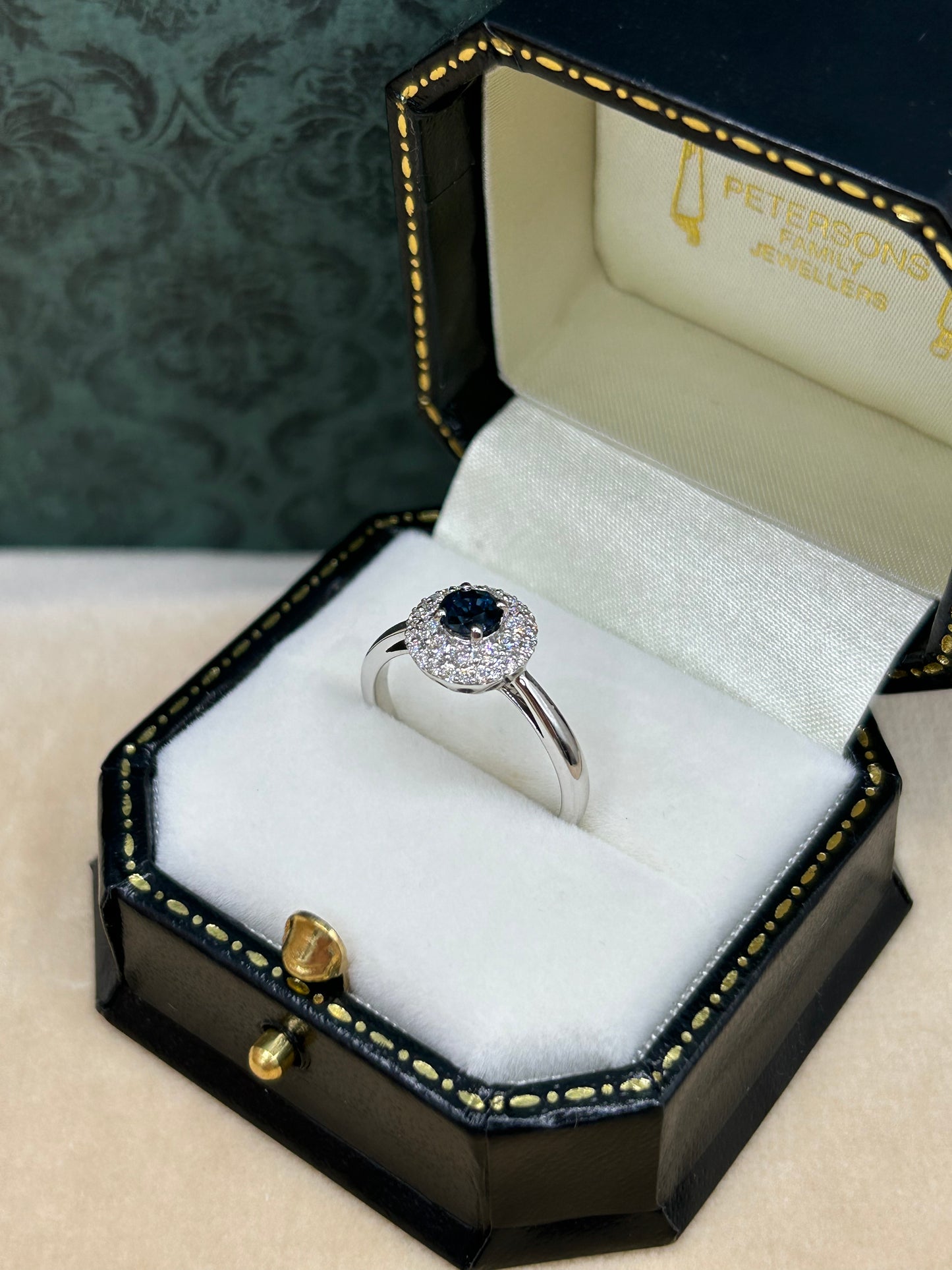 18ct White Gold Sapphire and Diamond Cluster Ring.