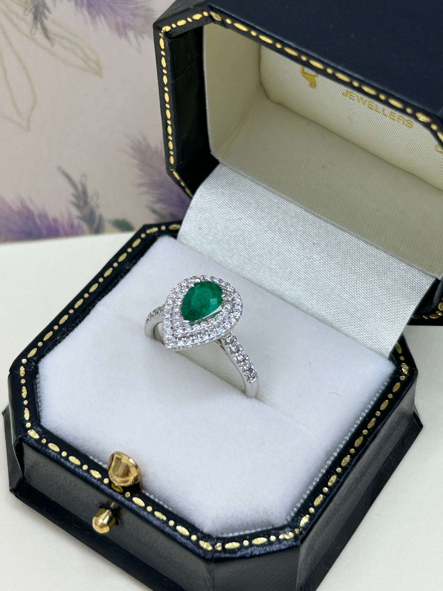 18ct White Gold Emerald and Diamond Cluster Ring