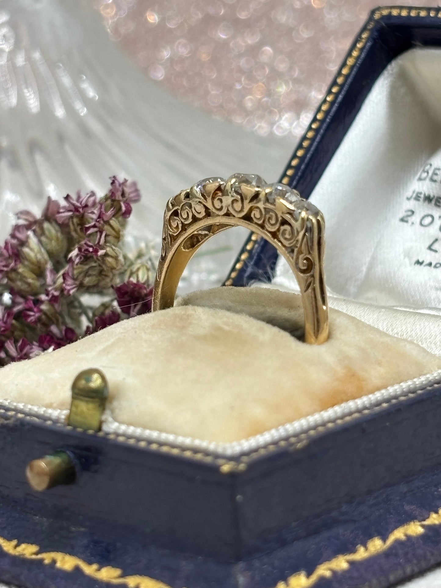 Antique 18ct Gold Diamond Boat Ring - c.1900