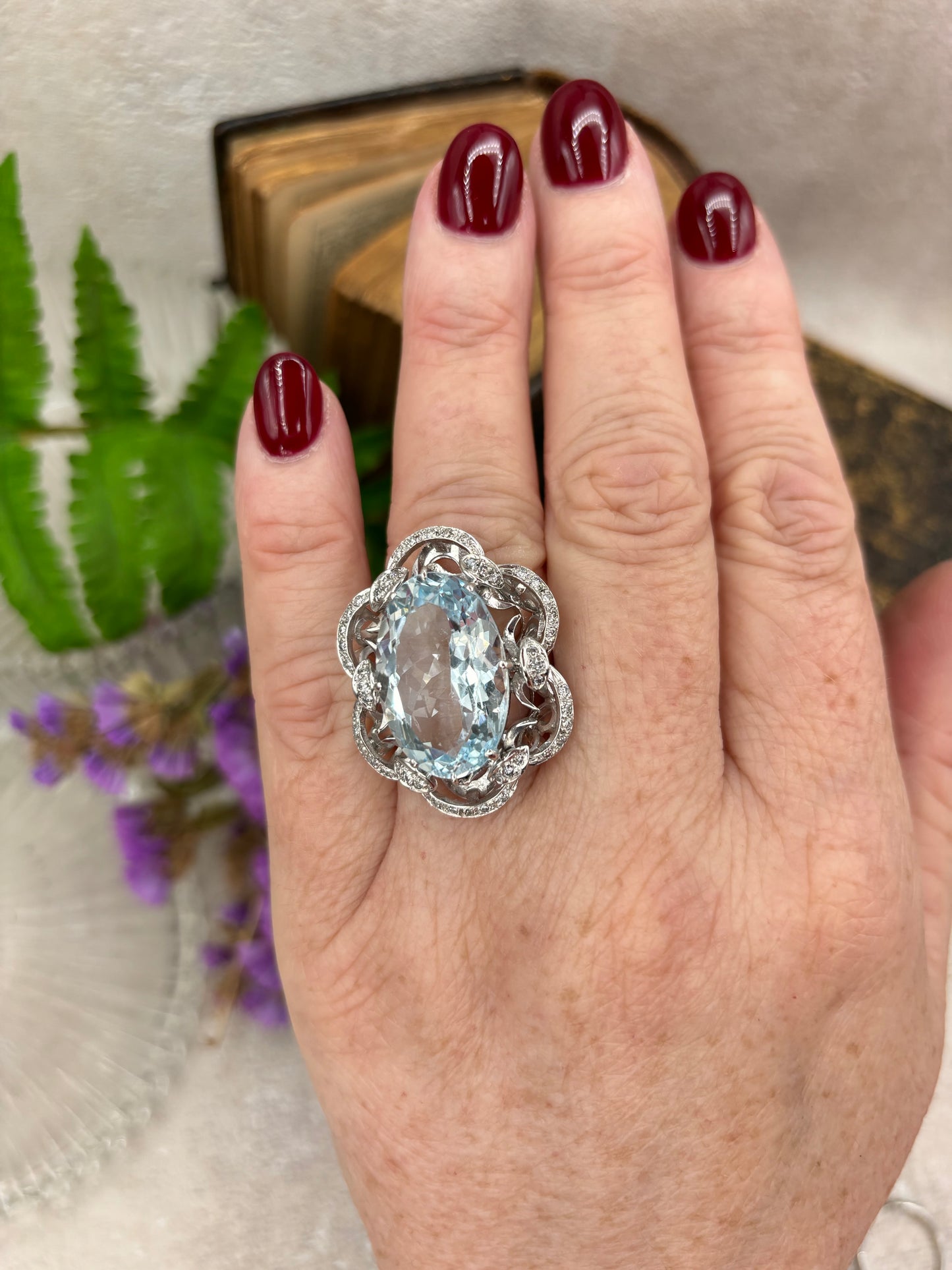 Vintage 18ct Aquamarine and Diamond Cocktail Ring