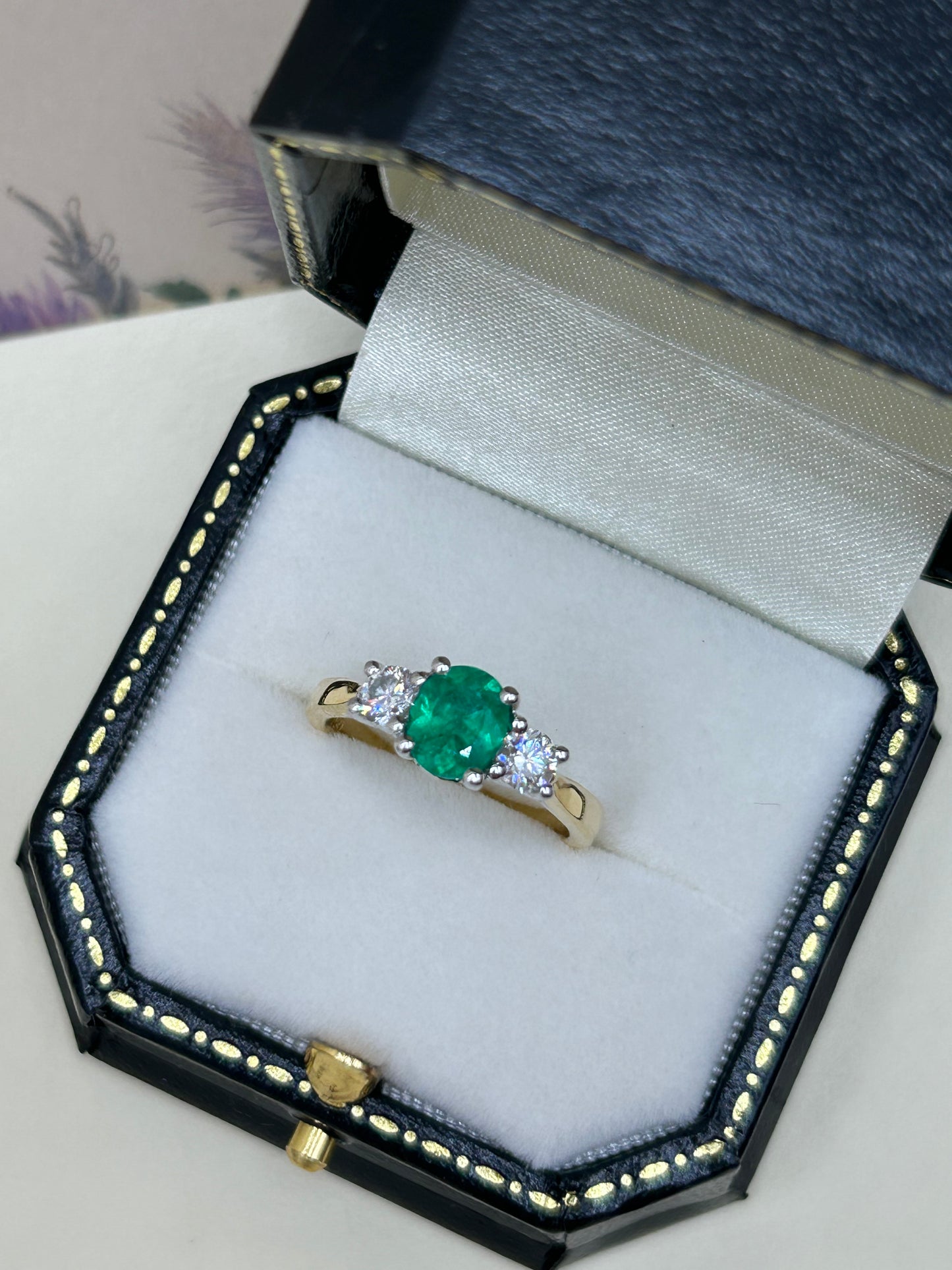 18ct Gold Emerald and Diamond Three Stone Ring