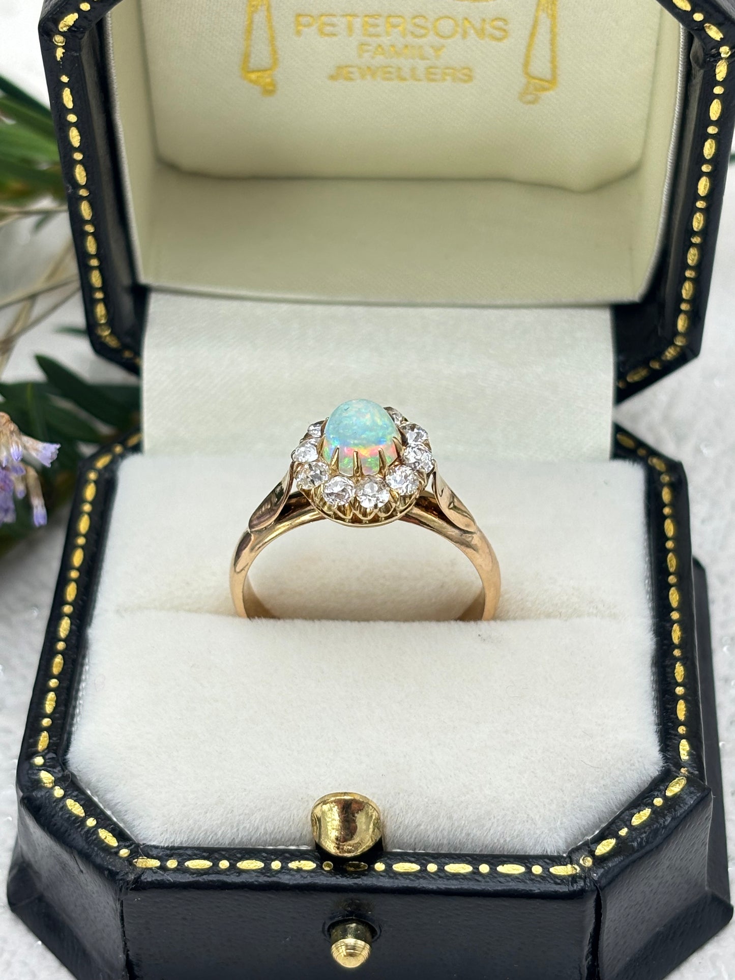 18ct Gold Opal and Diamond Cluster Ring - Antique