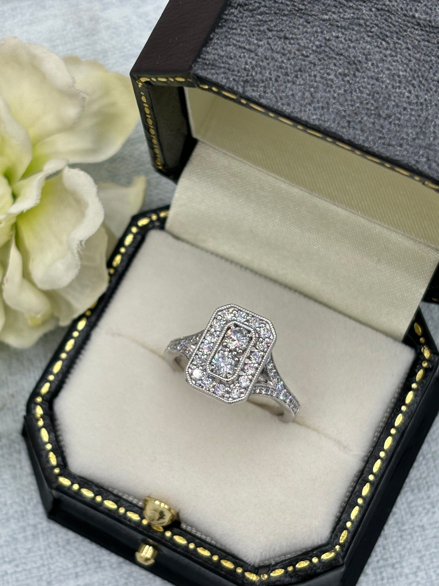Platinum Art Deco Style Cluster Engagement Ring.
