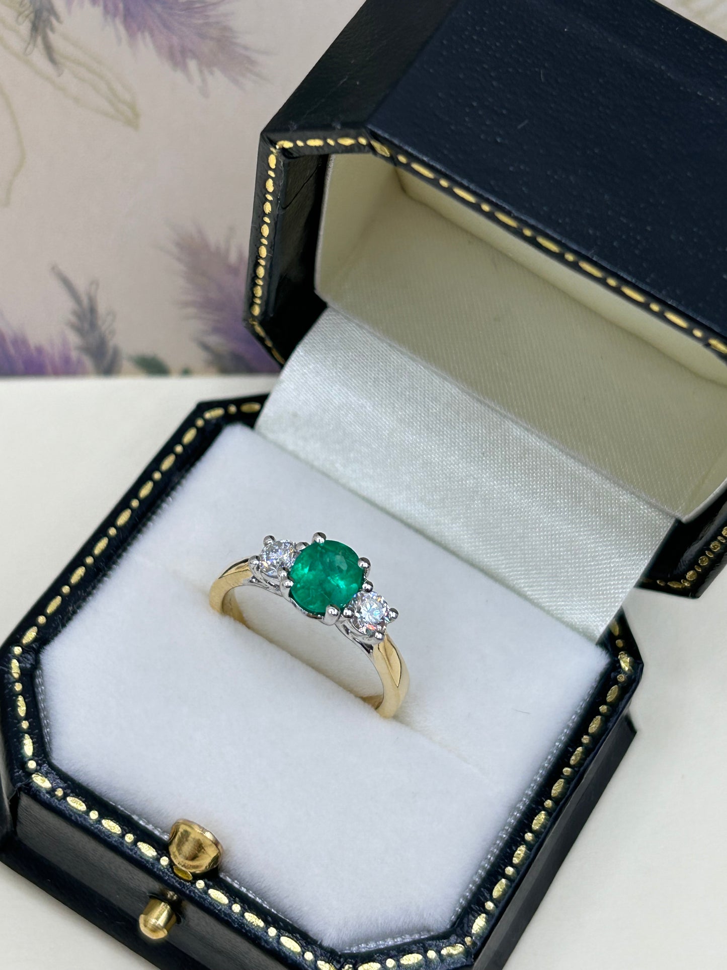 18ct Gold Emerald and Diamond Three Stone Ring