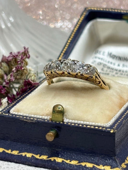 Antique 18ct Gold Diamond Boat Ring - c.1900