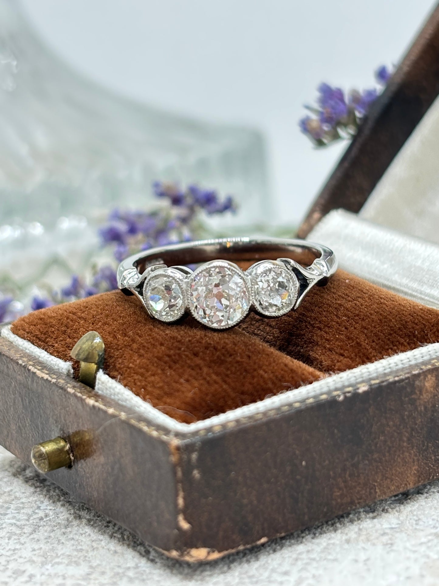 Antique Platinum Diamond Three Stone Ring