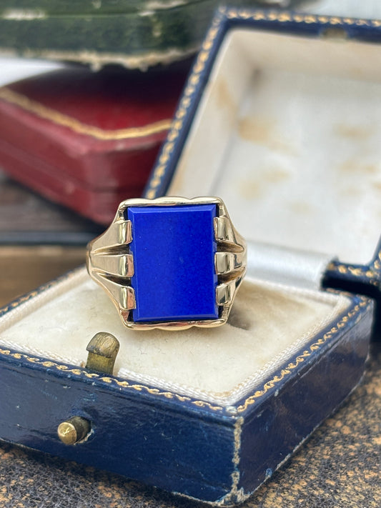 Vintage 9ct Yellow Gold Signet Ring Lapis Lazuli
