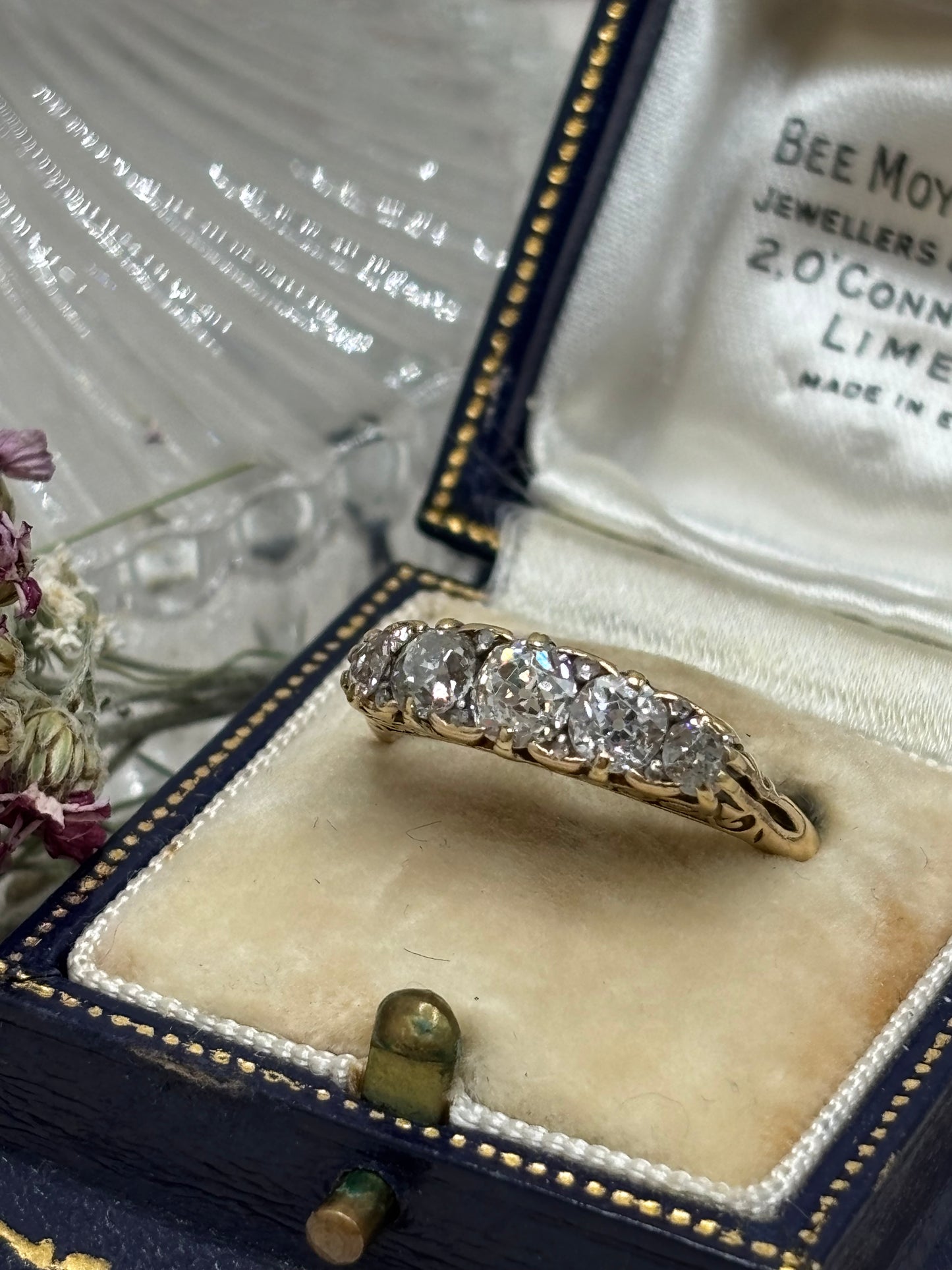 Antique 18ct Gold Diamond Boat Ring - c.1900