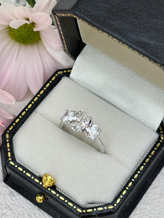 Platinum Oval Cut Three Stone Diamond Ring - Lab-created
