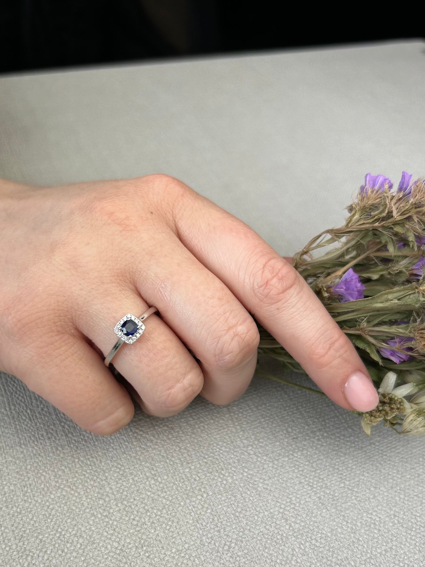 Platinum Sapphire and Diamond Ring.