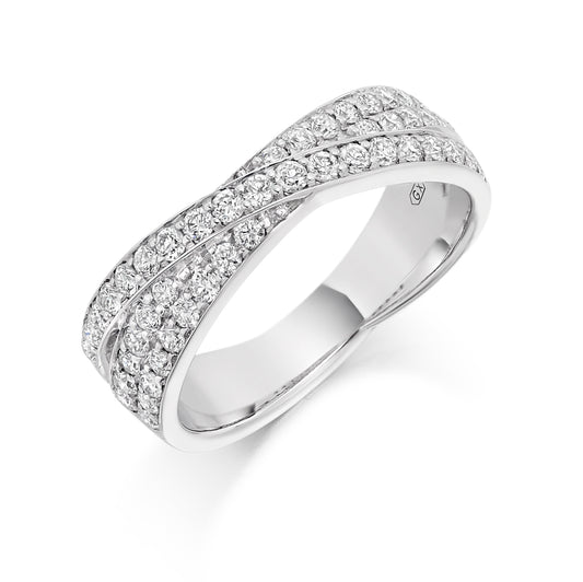 Platinum Diamond Triple Row Cross-Over Shaped Wedding Eternity Ring (#2073)
