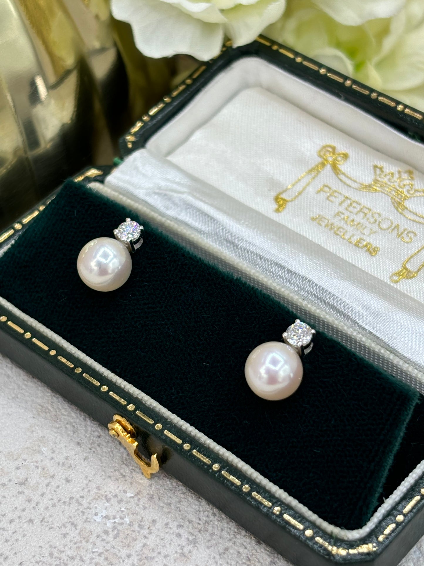 18ct White Gold Pearl & Diamond Earrings