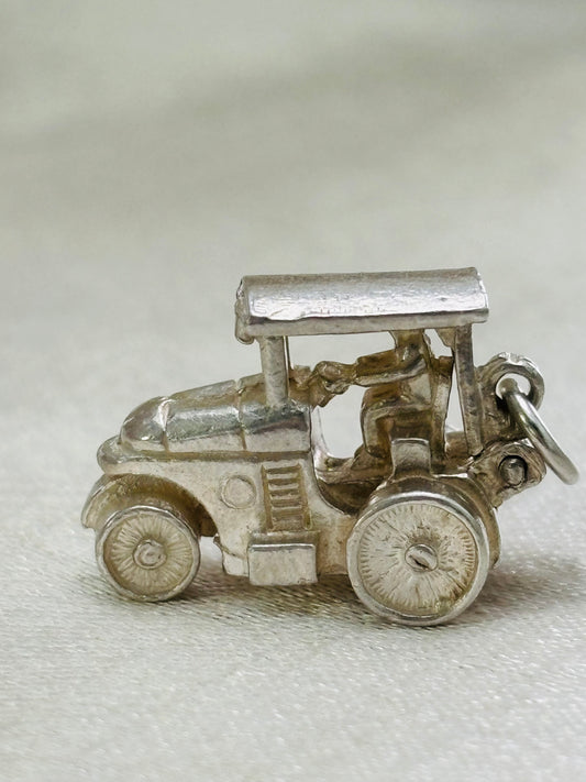 Vintage Silver Charm Tractor Moveable