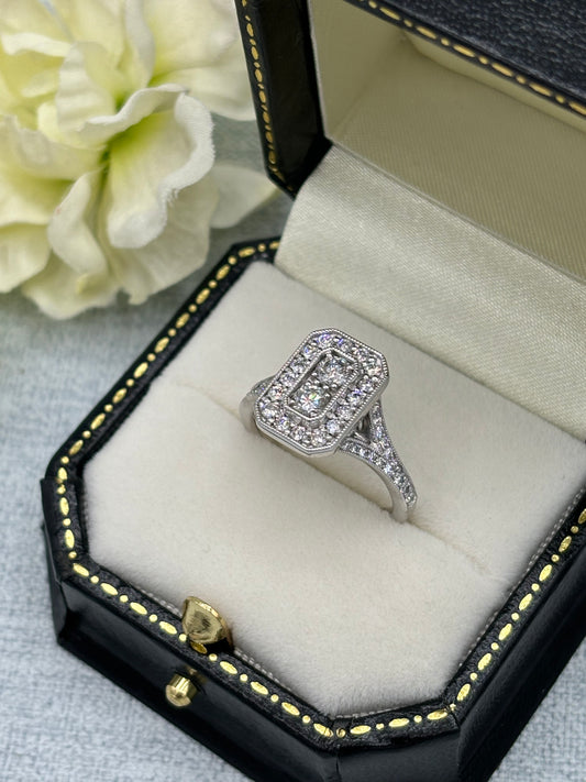 Platinum Art Deco Style Cluster Engagement Ring.