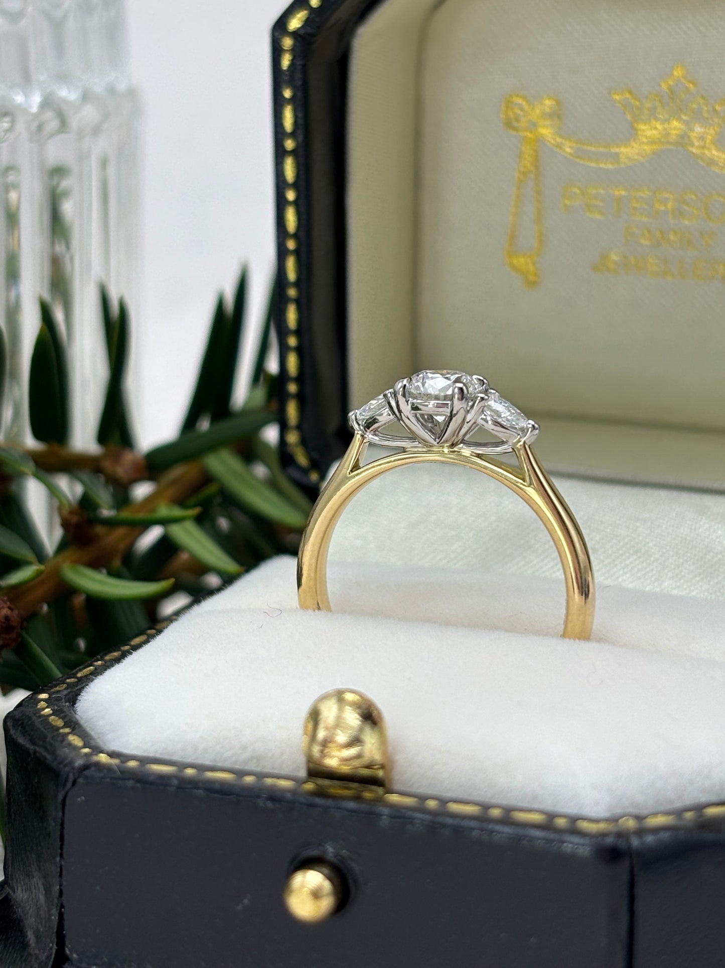 18ct Yellow Gold and Platinum Three Stone Diamond Engagement Ring