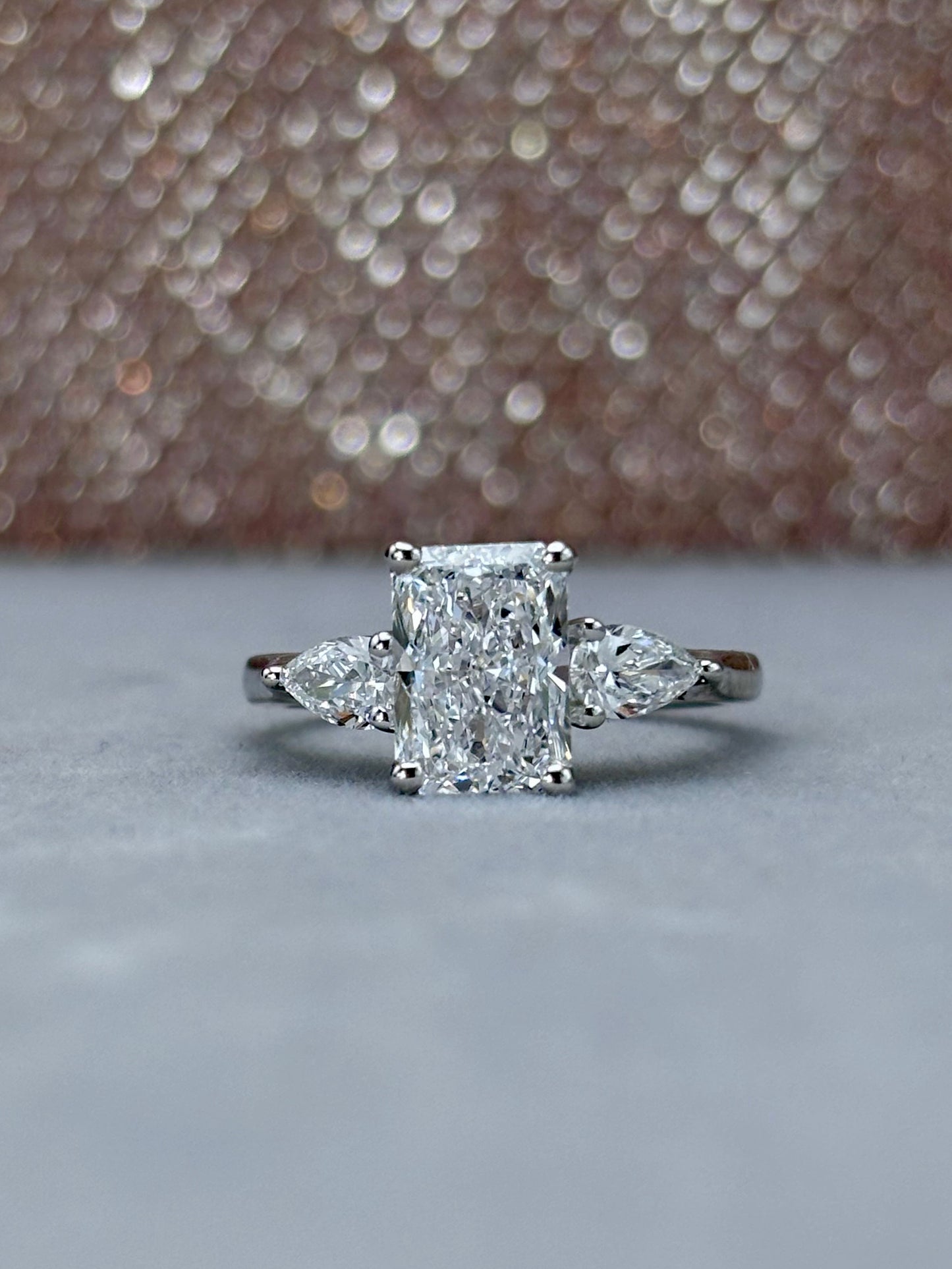 Platinum Radiant Cut Three Stone Diamond Ring 2.45ct - Lab-created
