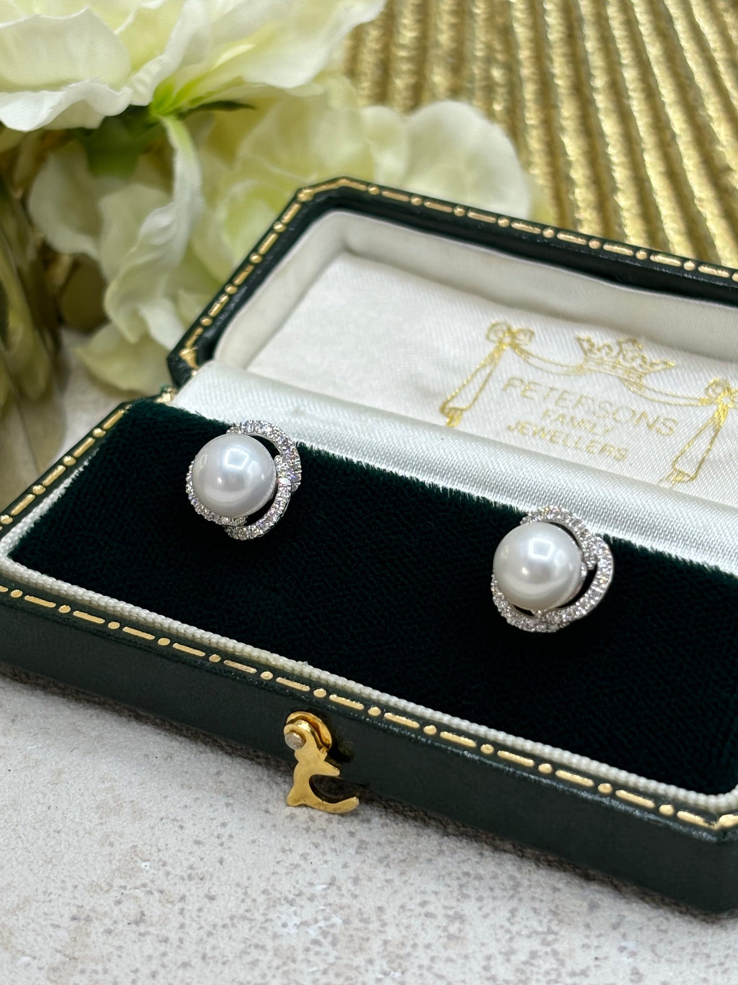 18ct White Gold Pearl and Diamond Earrings