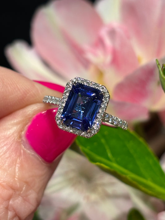 Platinum Tanzanite and Diamond Ring.