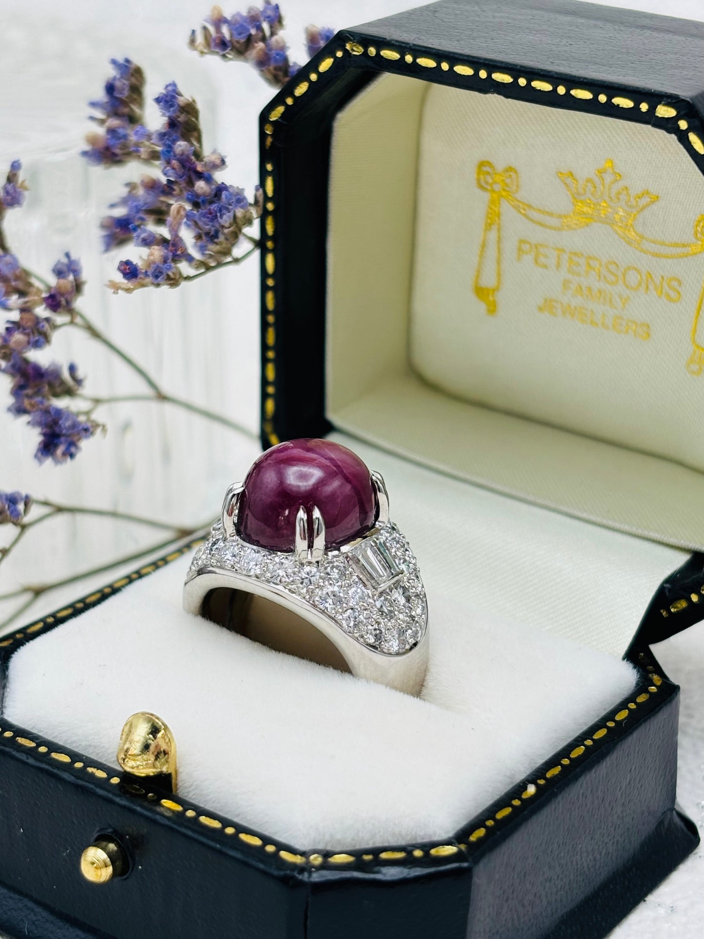 18ct White Gold Star Ruby and Diamond Cluster Ring - pre-owned