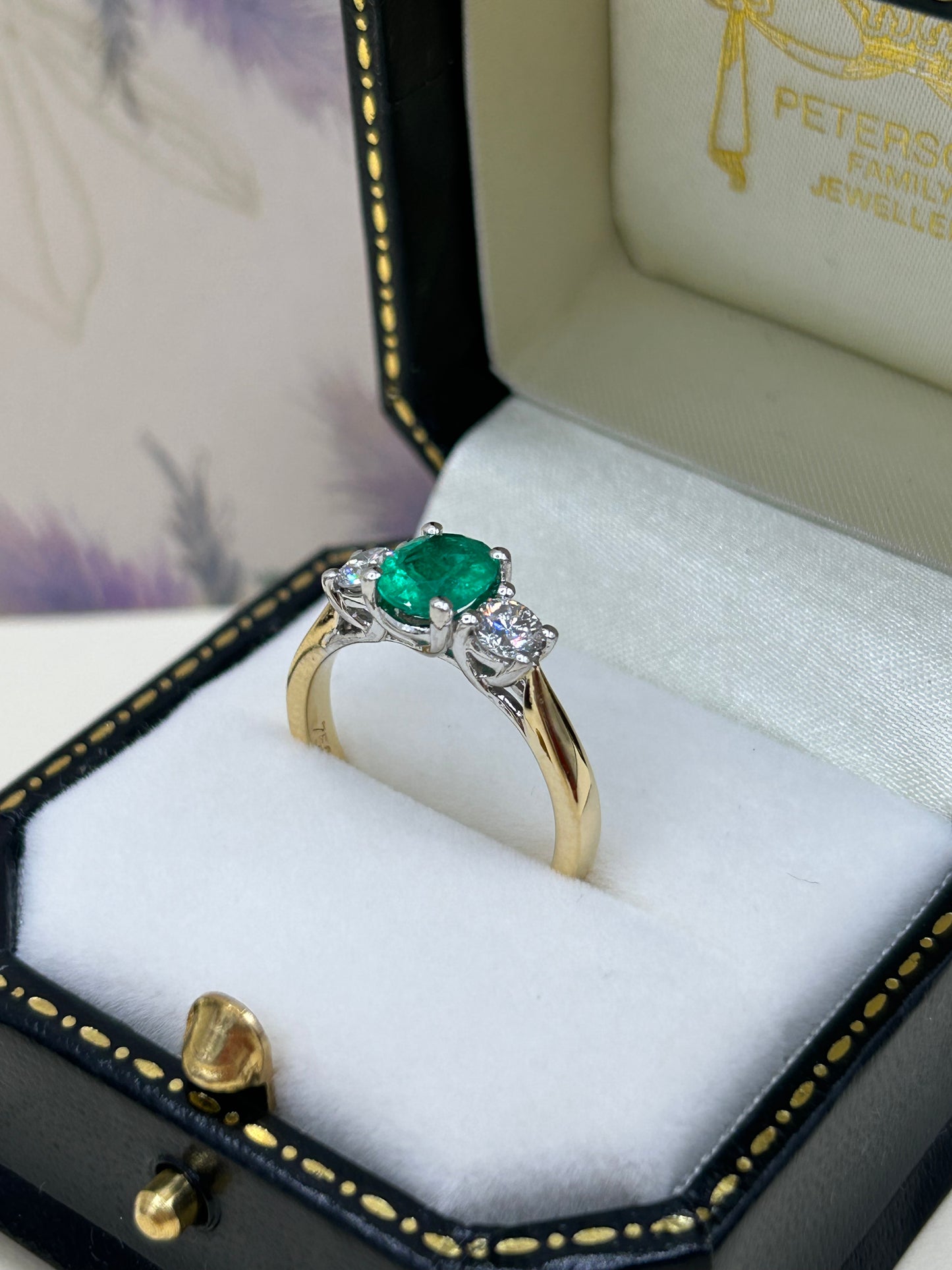 18ct Gold Emerald and Diamond Three Stone Ring
