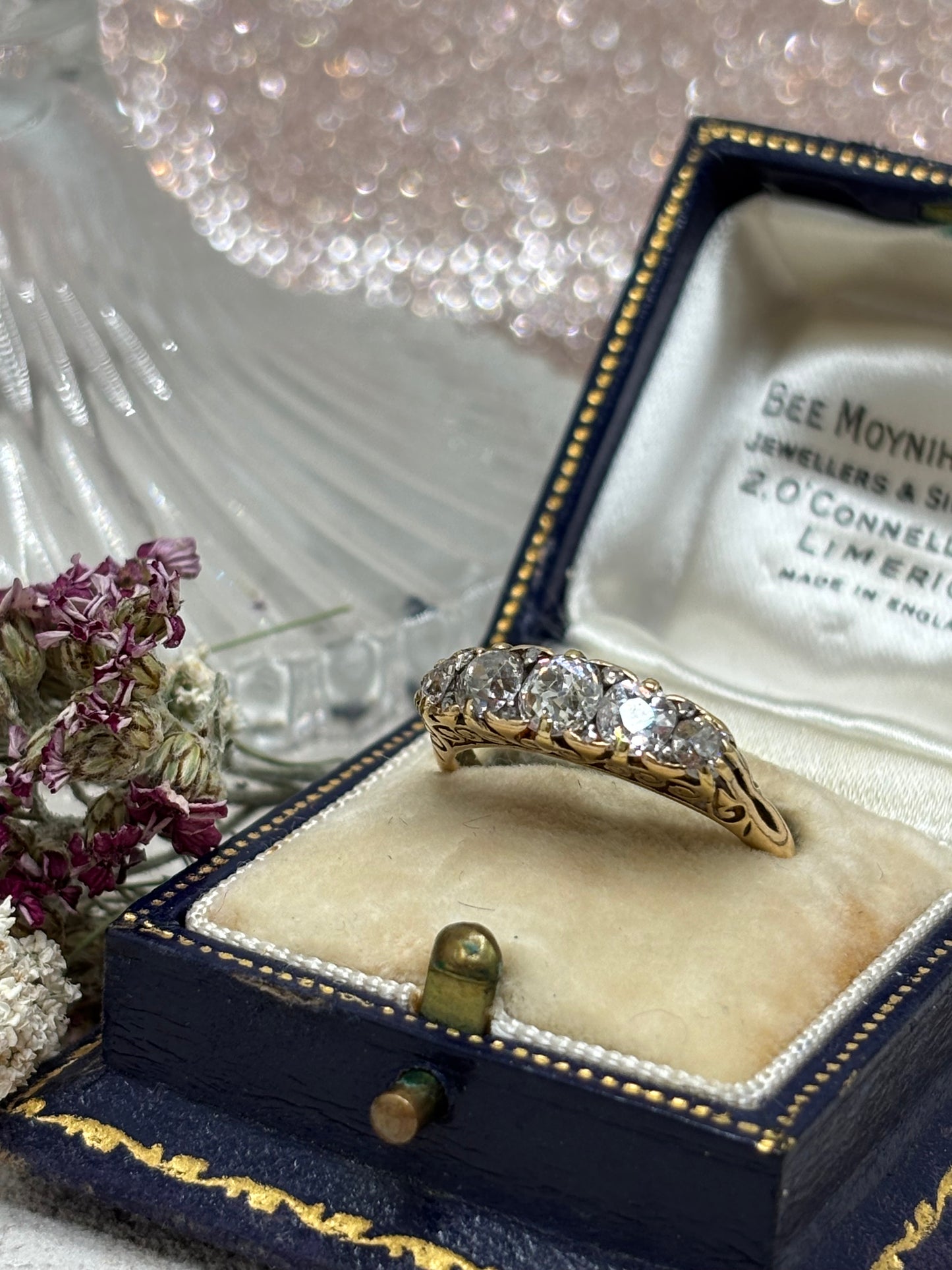 Antique 18ct Gold Diamond Boat Ring - c.1900