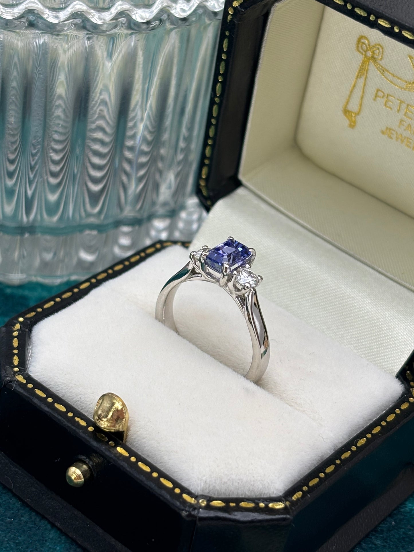 Platinum Tanzanite and Diamond Three Stone Ring.