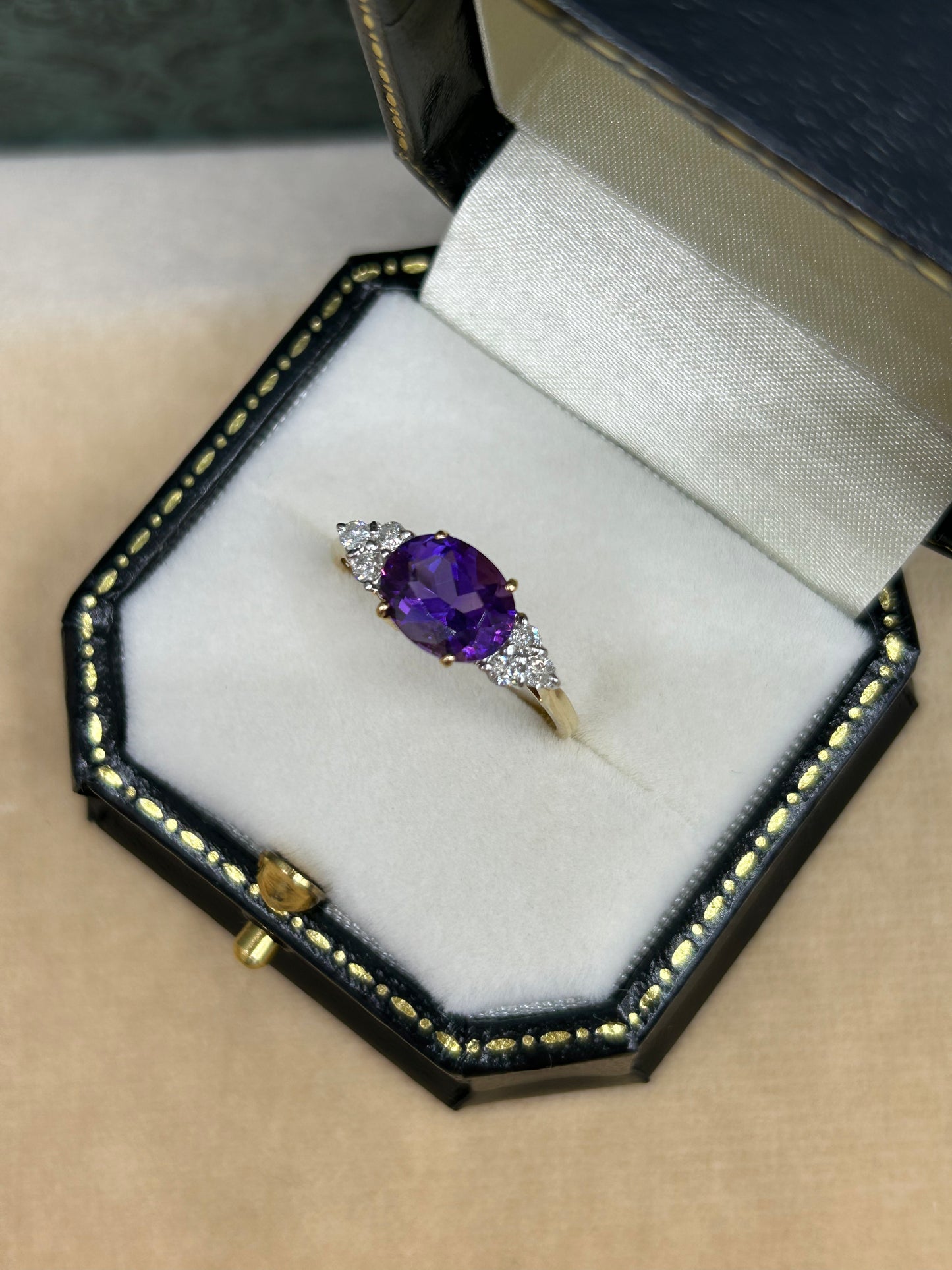 18ct Gold Amethyst and Diamond Ring.
