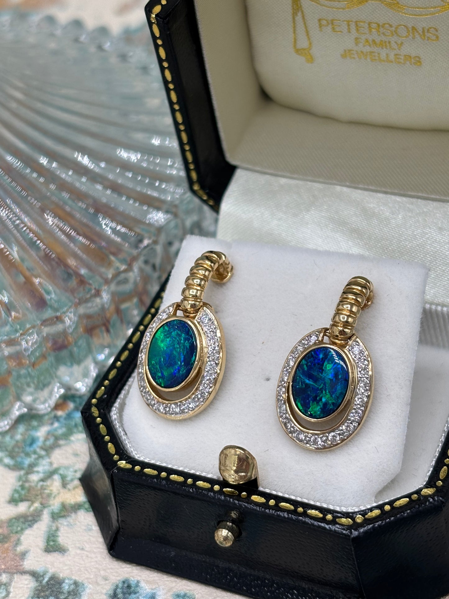14ct Opal and Diamond Drop Earrings - Pre-owned
