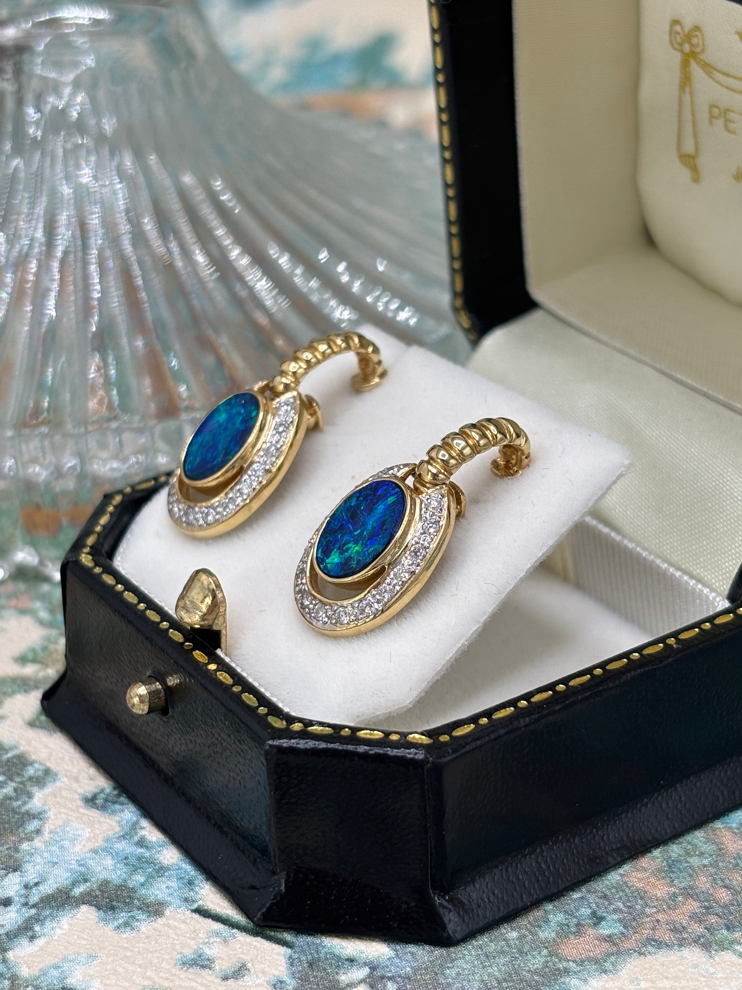 14ct Opal and Diamond Drop Earrings - Pre-owned