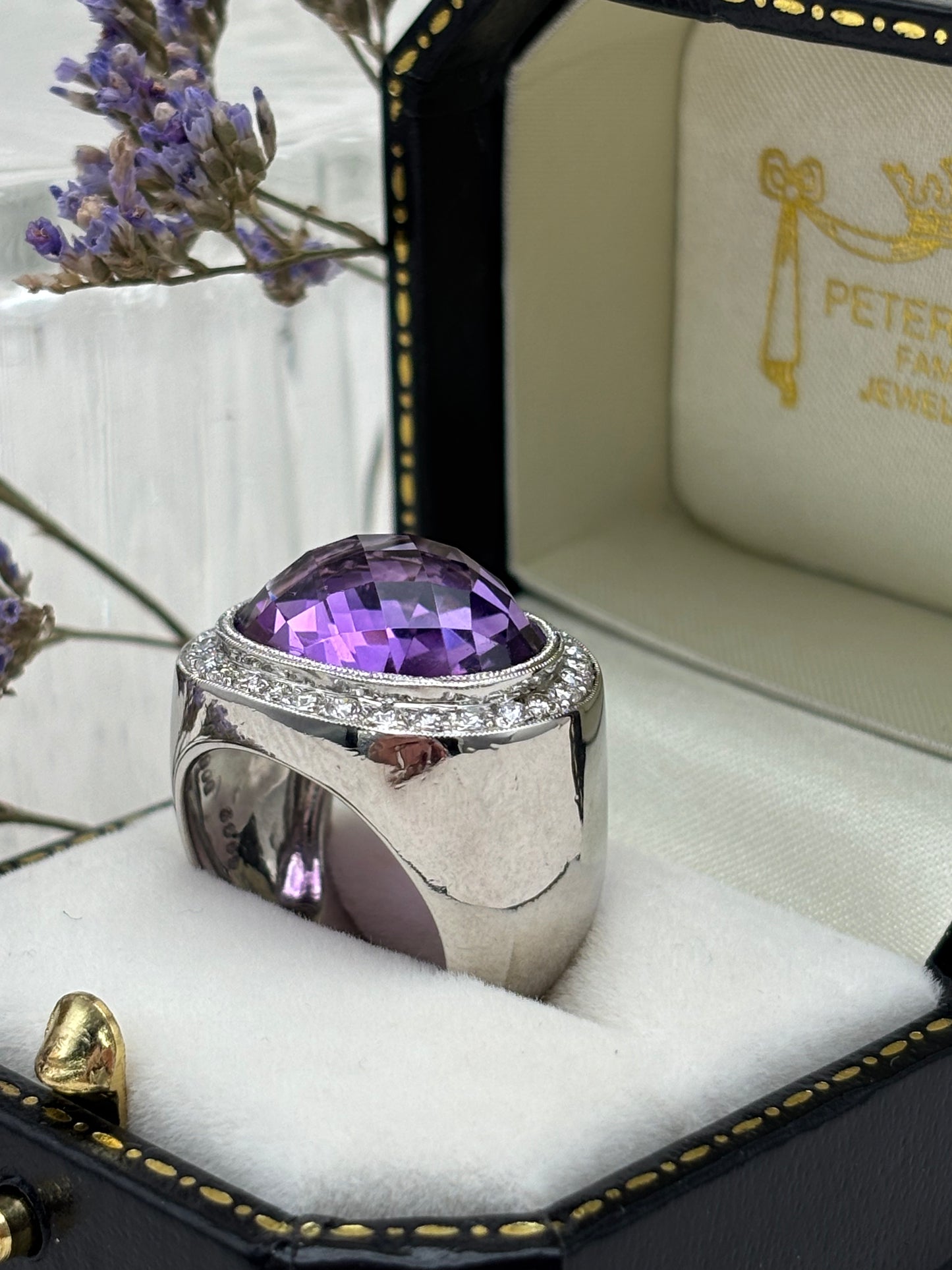 18ct White Gold Amethyst and Diamond Dress Ring - Pre-owned