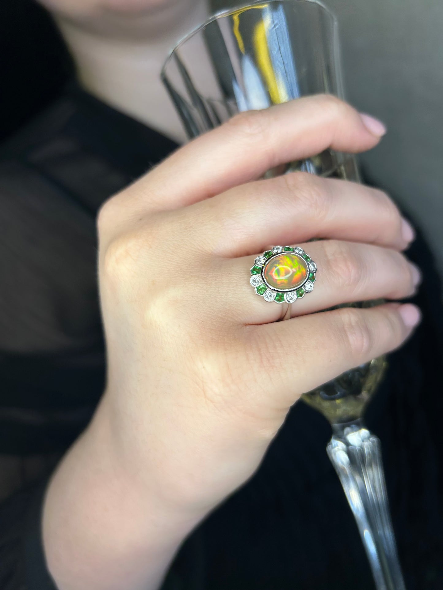 18ct White Gold Opal Cluster Ring