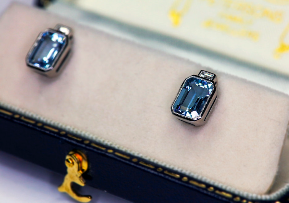 18ct White Gold, Aquamarine & Diamond Stud Earrings