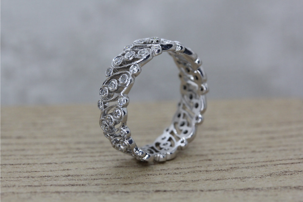 18ct White Gold Diamond Set Filigree Band