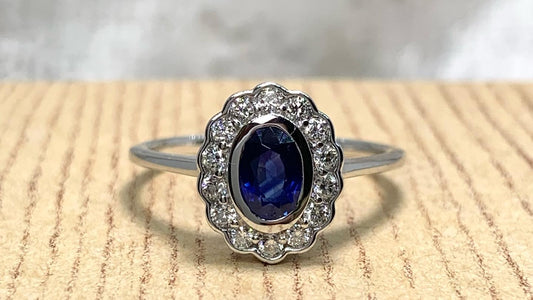 18ct White Gold Sapphire and Diamond Cluster Ring