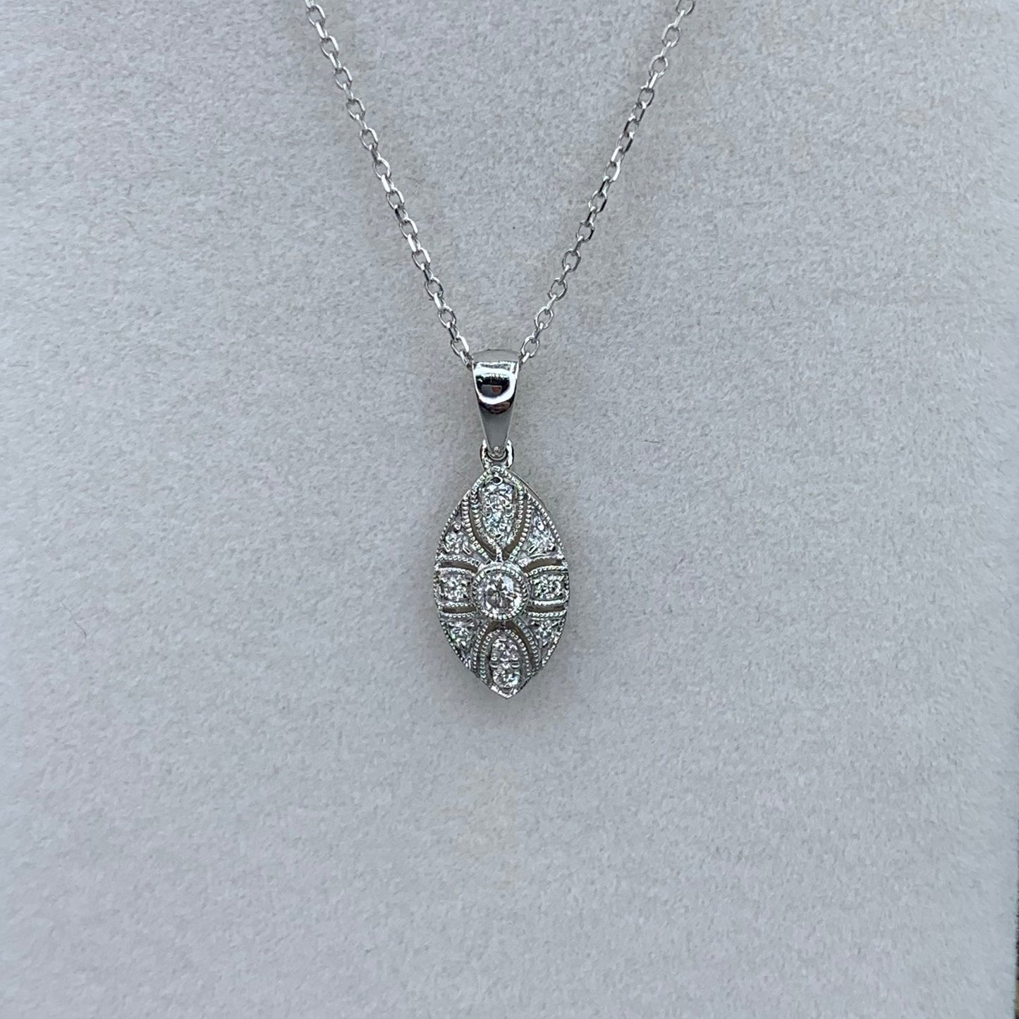 18ct White Gold Art Deco Style Diamond Pendant