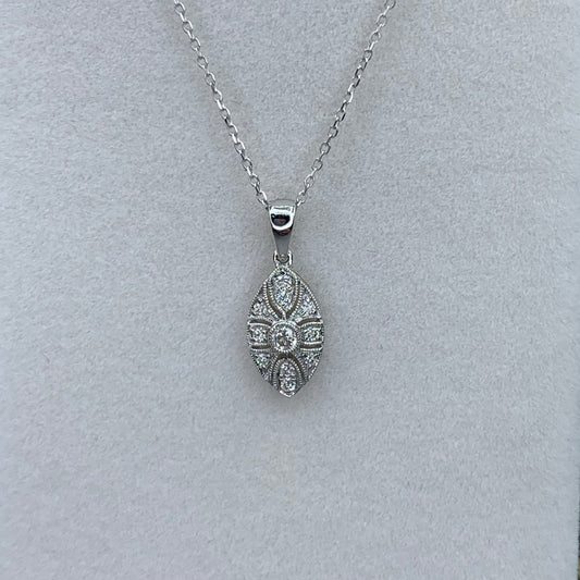 18ct White Gold Art Deco Style Diamond Pendant