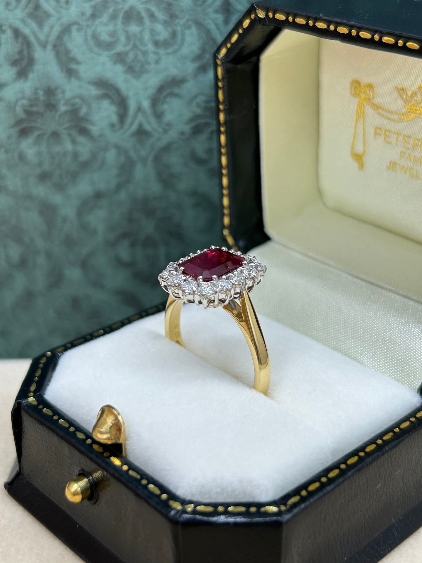 18ct Gold Ruby and Diamond Cluster Ring.