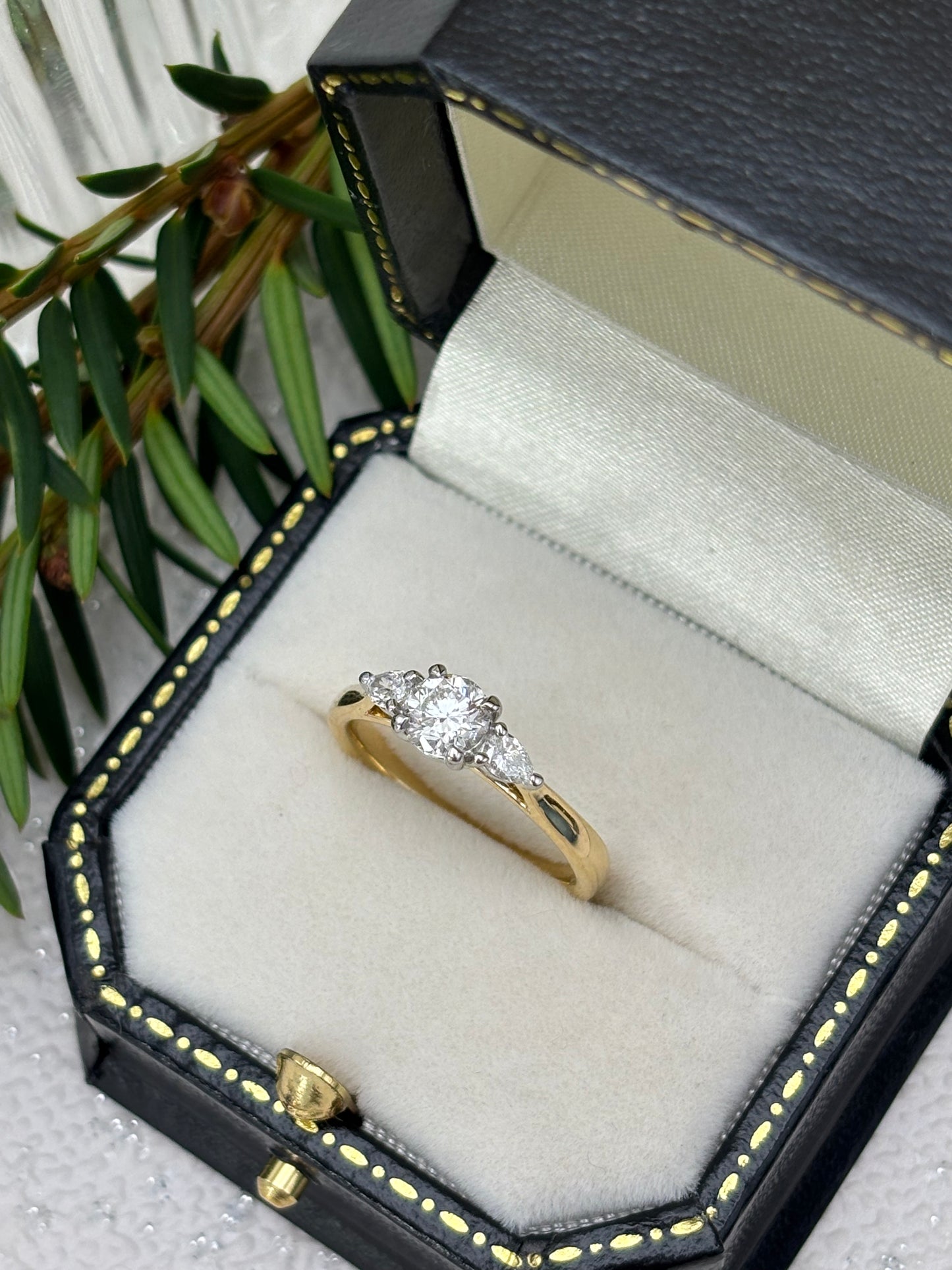 18ct Yellow Gold and Platinum Three Stone Diamond Engagement Ring