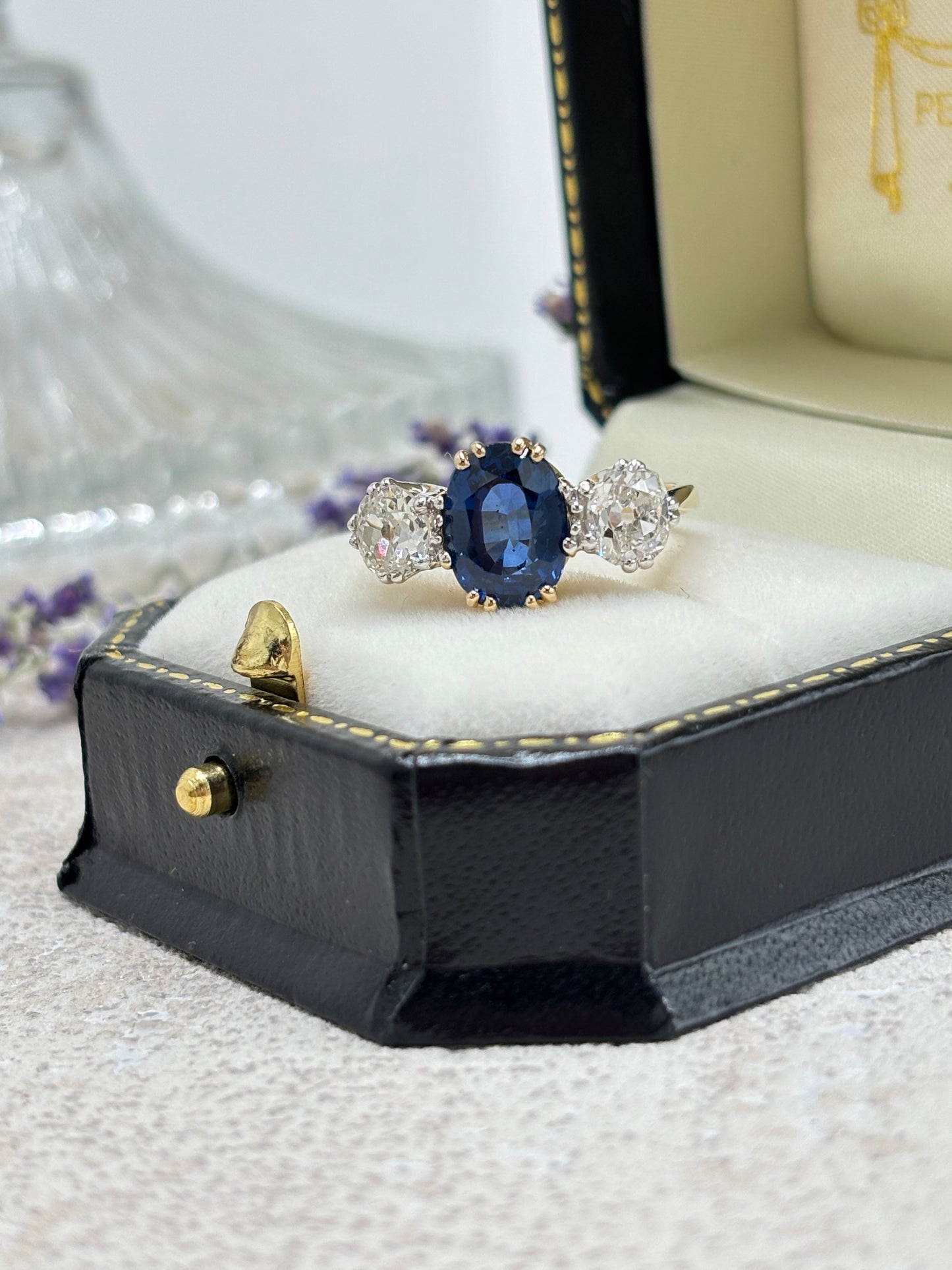 Vintage Sapphire and Diamond Three Stone Ring.