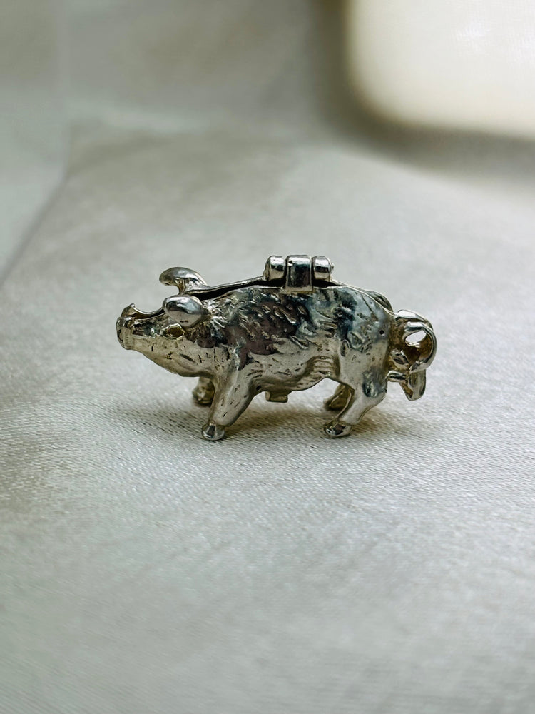 Vintage Silver Charm Rare Pig Moveable