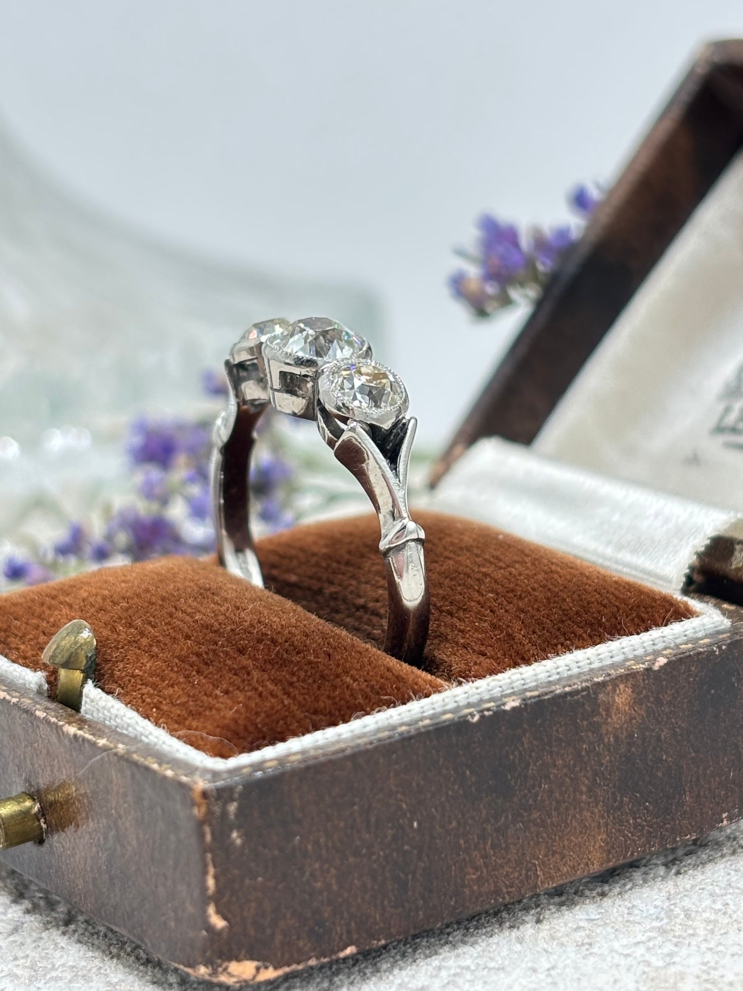 Antique Platinum Diamond Three Stone Ring