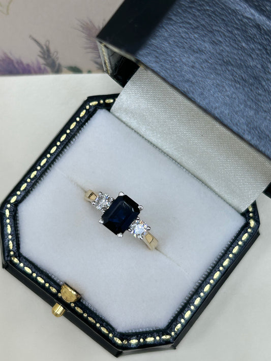 18ct Gold Sapphire and Diamond Three Stone Ring